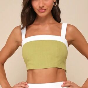 Lulu’s 4th reckless Elegant Olive and White Women's Cropped Top
